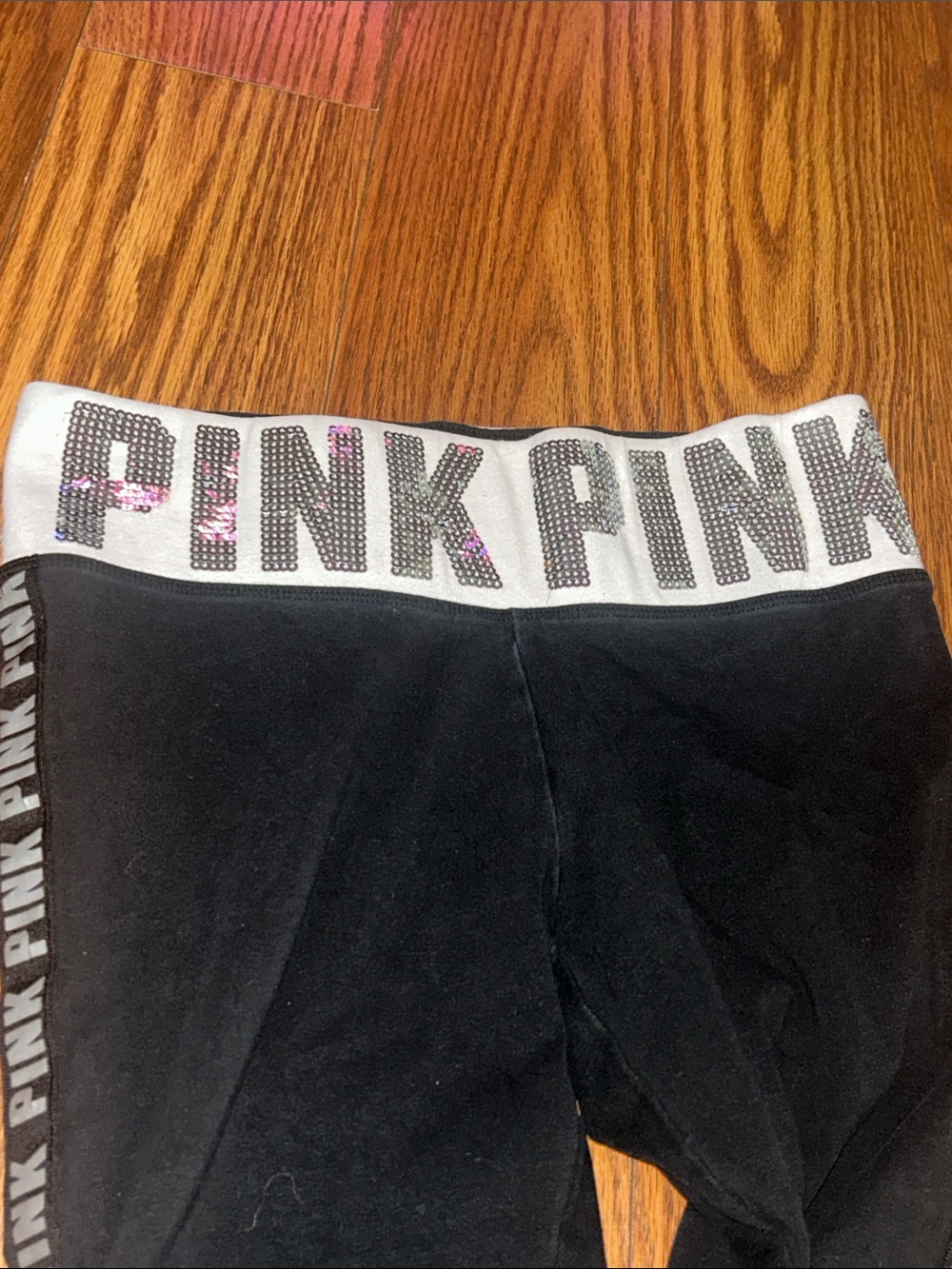 Vintage Y2K Victoria Secret PINK Black Leggings Sequin Waistband Yoga Pants XS - Picture 4 of 7